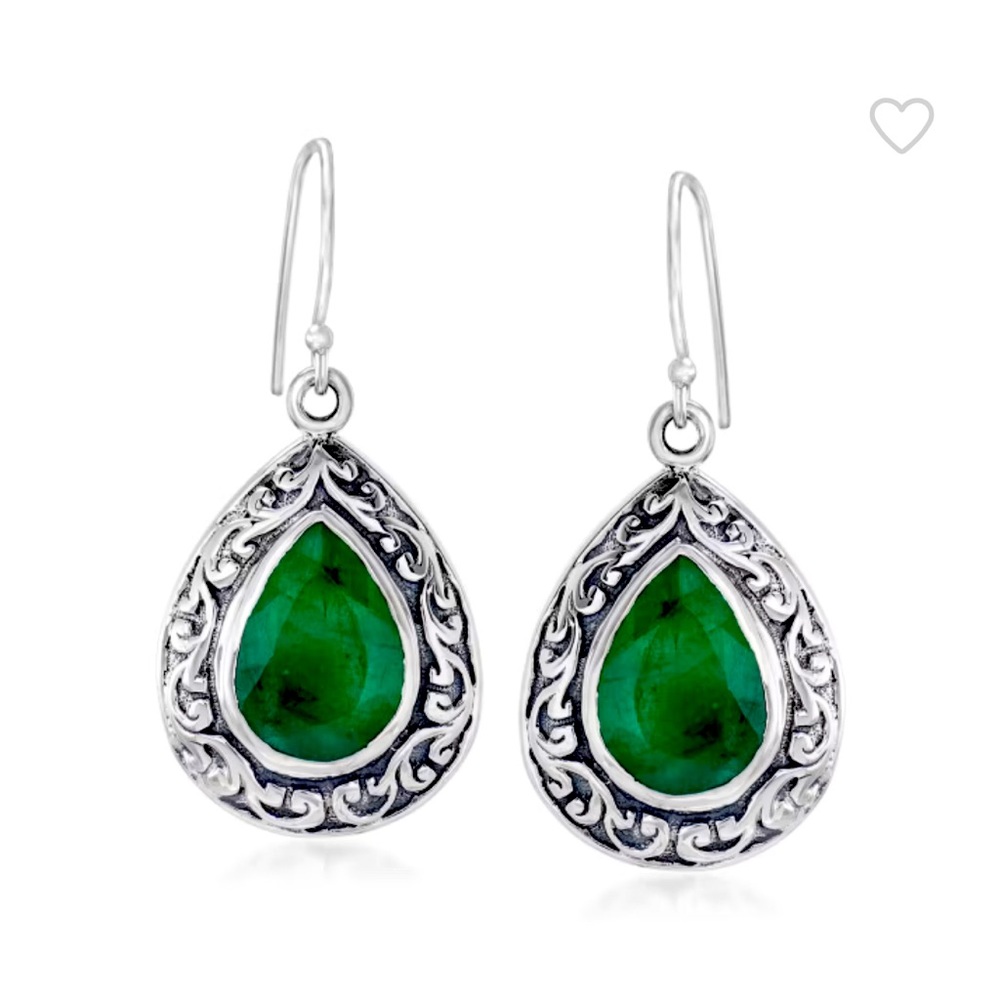 11.00 ct. t.w. Emerald Scroll Drop Earrings in Sterling Silver by Ross Simons